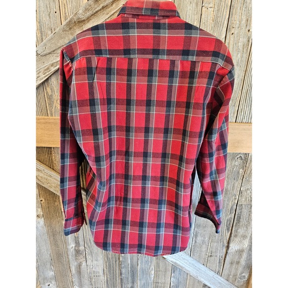 Vintage High Sierra by Mervyns red black plaid button up flannel L ^ - Picture 3 of 8